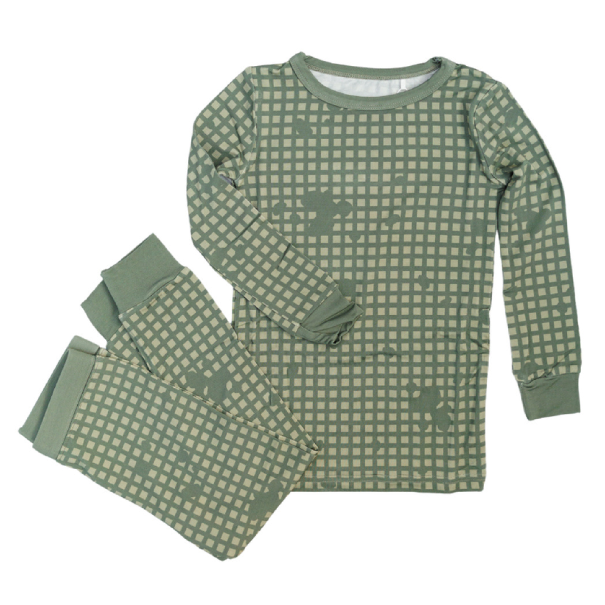 Green checkered pajama set on a white background