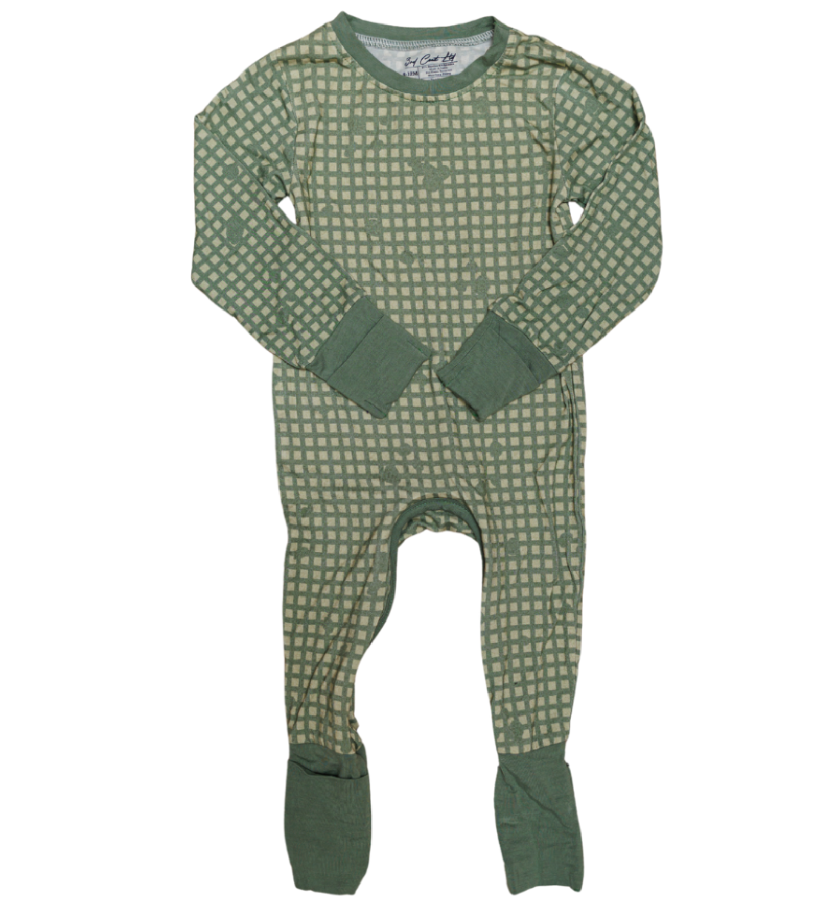 Green checkered baby onesie on a white background