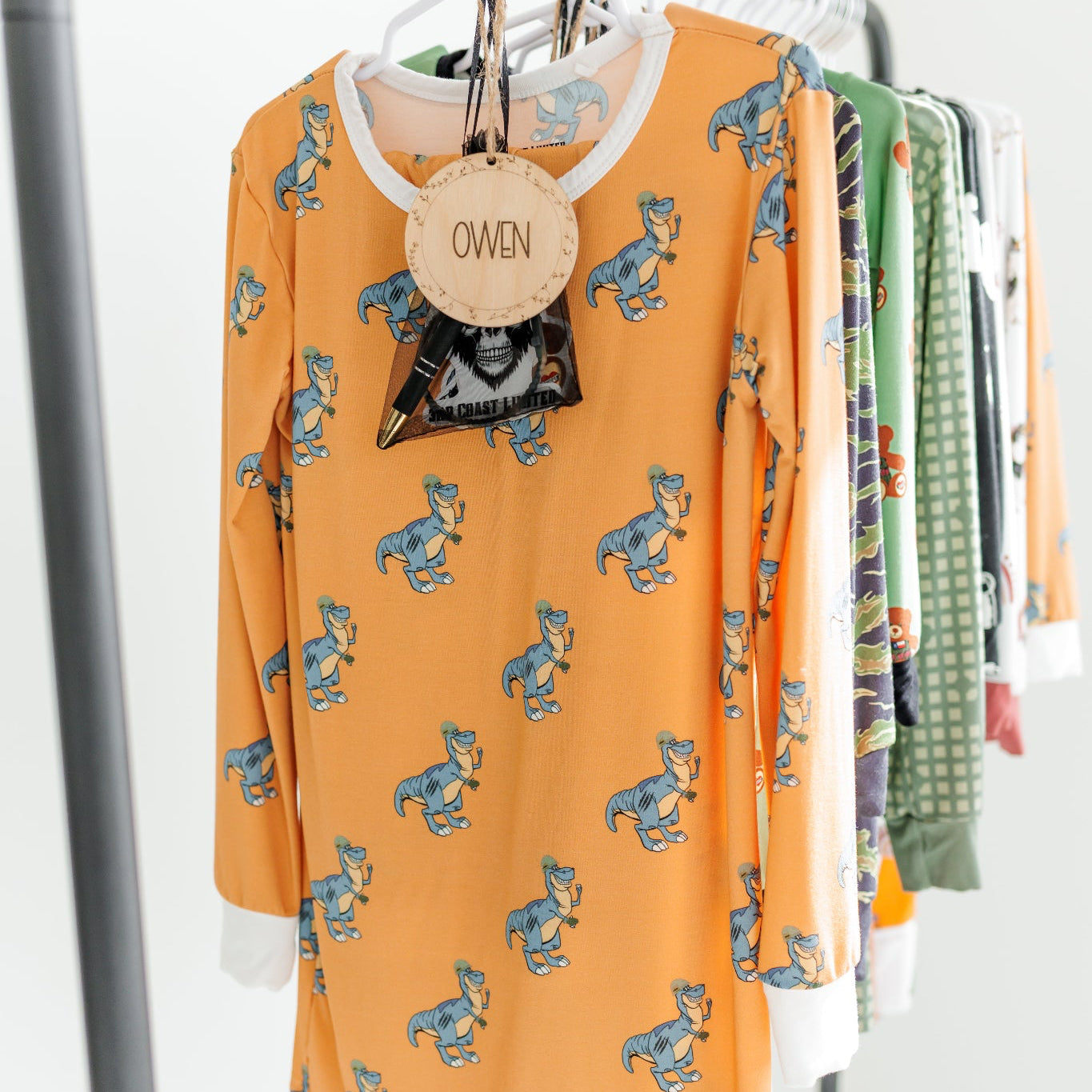 All jammies hanging on a rack