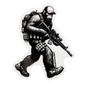 Sticker of a gorilla in tactical gear with a rifle on a white background