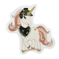 Unicorn with military helmet and scarf on a white background